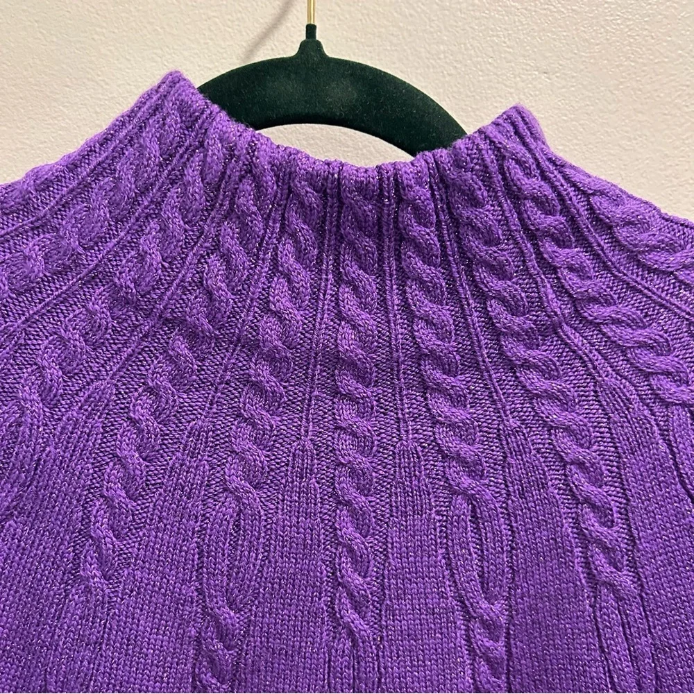 Escada Wool Sweater 36 6 Purple Metallic cable knit mock neck - Picture 3 of 10